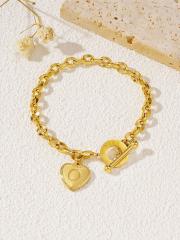 Initial heart charm stainless steel chain bracelet toggle bracelet