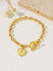 Initial heart charm stainless steel chain bracelet toggle bracelet