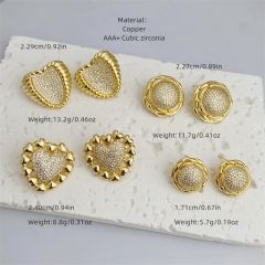 Multi-style copper plated 18k gold inlaid with full diamond zircon love circle style earrings