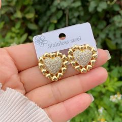 Multi-style copper plated 18k gold inlaid with full diamond zircon love circle style earrings