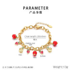 Summer Fresh Colorful Variety Fruit Series Zircon Strawberry stainless steel bracelet