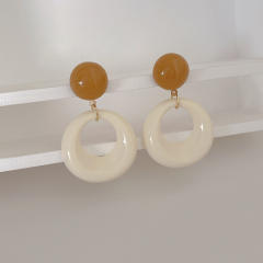 Hong Kong Style Artistic Retro Acrylic Hollow Oval Earrings s925 Silver Needle candy color earrings