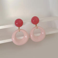 Hong Kong Style Artistic Retro Acrylic Hollow Oval Earrings s925 Silver Needle candy color earrings