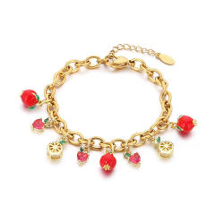Summer Fresh Colorful Variety Fruit Series Zircon Strawberry stainless steel bracelet