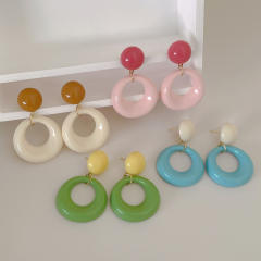Hong Kong Style Artistic Retro Acrylic Hollow Oval Earrings s925 Silver Needle candy color earrings
