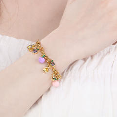 Summer Fresh Colorful Variety Fruit Series Zircon Strawberry stainless steel bracelet