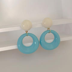 Hong Kong Style Artistic Retro Acrylic Hollow Oval Earrings s925 Silver Needle candy color earrings