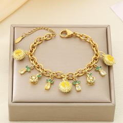 Summer Fresh Colorful Variety Fruit Series Zircon Strawberry stainless steel bracelet