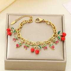 Summer Fresh Colorful Variety Fruit Series Zircon Strawberry stainless steel bracelet