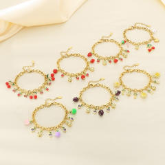 Summer Fresh Colorful Variety Fruit Series Zircon Strawberry stainless steel bracelet