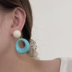 Hong Kong Style Artistic Retro Acrylic Hollow Oval Earrings s925 Silver Needle candy color earrings
