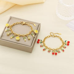 Summer Fresh Colorful Variety Fruit Series Zircon Strawberry stainless steel bracelet