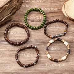 Hot Selling Handmade Beaded Handstring Multi-layer Stretchline Wooden Beads Coconut Shell bracelet set