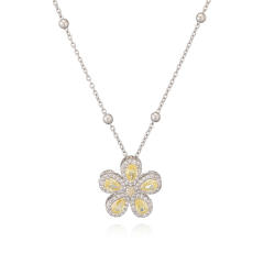 Korean fashion colorful cubic zircon five petal flower pendant copper necklace