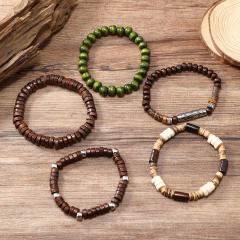 Hot Selling Handmade Beaded Handstring Multi-layer Stretchline Wooden Beads Coconut Shell bracelet set