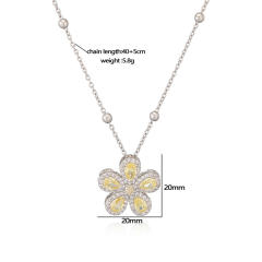 Korean fashion colorful cubic zircon five petal flower pendant copper necklace