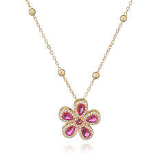 Korean fashion colorful cubic zircon five petal flower pendant copper necklace