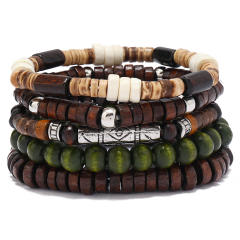Hot Selling Handmade Beaded Handstring Multi-layer Stretchline Wooden Beads Coconut Shell bracelet set