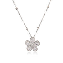 Korean fashion colorful cubic zircon five petal flower pendant copper necklace