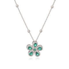 Korean fashion colorful cubic zircon five petal flower pendant copper necklace