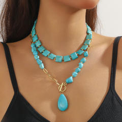Hot Turquoise Beaded Necklace High-grade Natural Stone Pendant Fashion turquoise Necklace
