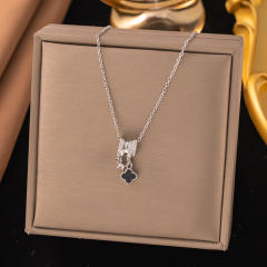 Dainty diamond copper star heart clove pendant stainless steel chain necklace