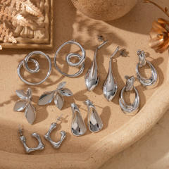Silver color stainless steel geometric petal flower earrings collection stainless steel earrings