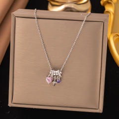 Dainty diamond copper star heart clove pendant stainless steel chain necklace