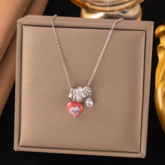 Dainty diamond copper star heart clove pendant stainless steel chain necklace