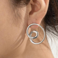 Silver color stainless steel geometric petal flower earrings collection stainless steel earrings