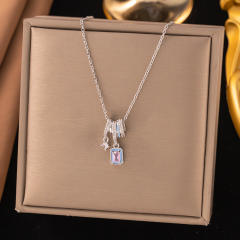 Dainty diamond copper star heart clove pendant stainless steel chain necklace