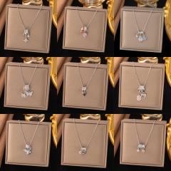 Dainty diamond copper star heart clove pendant stainless steel chain necklace