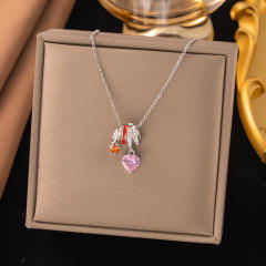 Dainty diamond copper star heart clove pendant stainless steel chain necklace