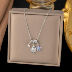 Dainty diamond copper star heart clove pendant stainless steel chain necklace