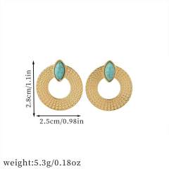 Vintage chunky circle turquoise statement stainless steel earrings