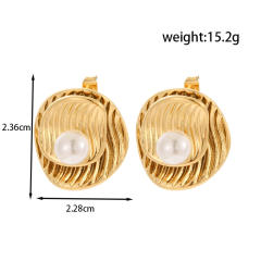 Elegant Stainless Steel Pearl Round Personality Fashion Versatile Earrings stainless steel earrings