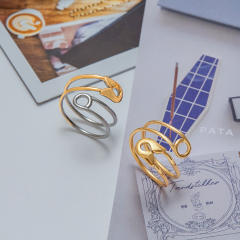 Simple two tone color match paper clip theme stainless steel rings
