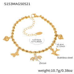 5A cubic zircon multi charm stainless steel bracelet anklet