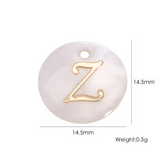 14.5mm Natural Freshwater Shell Pendant Golden 26 English Letter initial letter diy charms