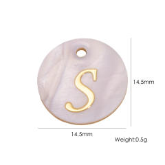 14.5mm Natural Freshwater Shell Pendant Golden 26 English Letter initial letter diy charms