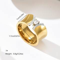 Oval cubic zircon inlaid stainless steel rings chunky rings
