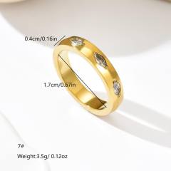 Oval cubic zircon inlaid stainless steel rings chunky rings
