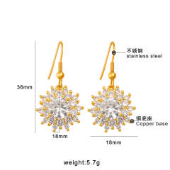 Luxury copper diamond petal flower stainless steel ear hook earrings