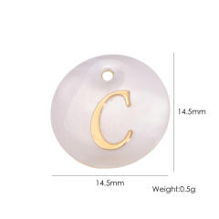 14.5mm Natural Freshwater Shell Pendant Golden 26 English Letter initial letter diy charms