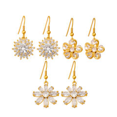 Luxury copper diamond petal flower stainless steel ear hook earrings