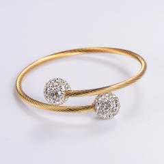 Minimalist round bead diamond stainless steel twill wire winding adjustable bangle 3mm