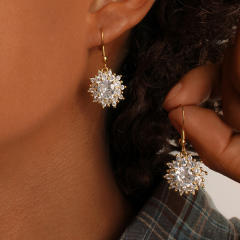 Luxury copper diamond petal flower stainless steel ear hook earrings