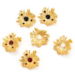 Vintage red black enamel flower sun shape stainless steel earrings