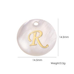 14.5mm Natural Freshwater Shell Pendant Golden 26 English Letter initial letter diy charms