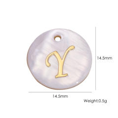 14.5mm Natural Freshwater Shell Pendant Golden 26 English Letter initial letter diy charms